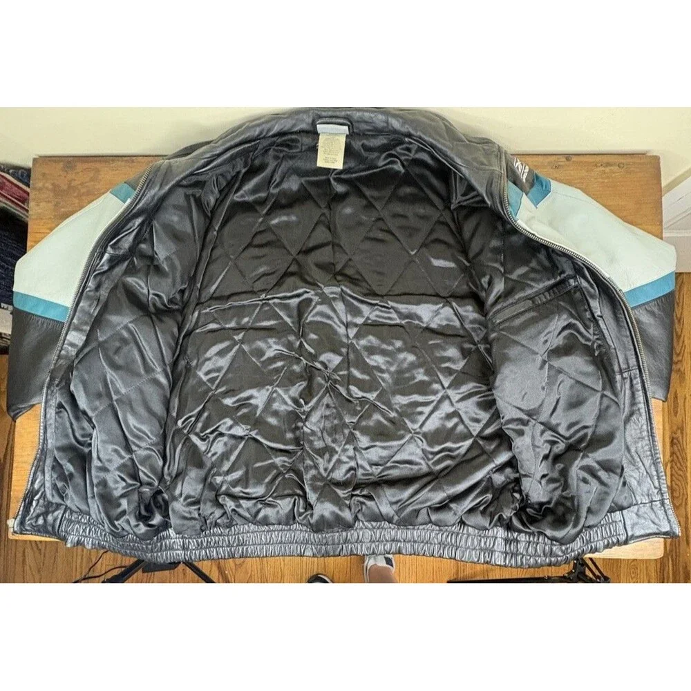 Vtg. 90s Reebok NFL Jacksonville Jaguars Large Leather Bomber Jacket Zip Boxy